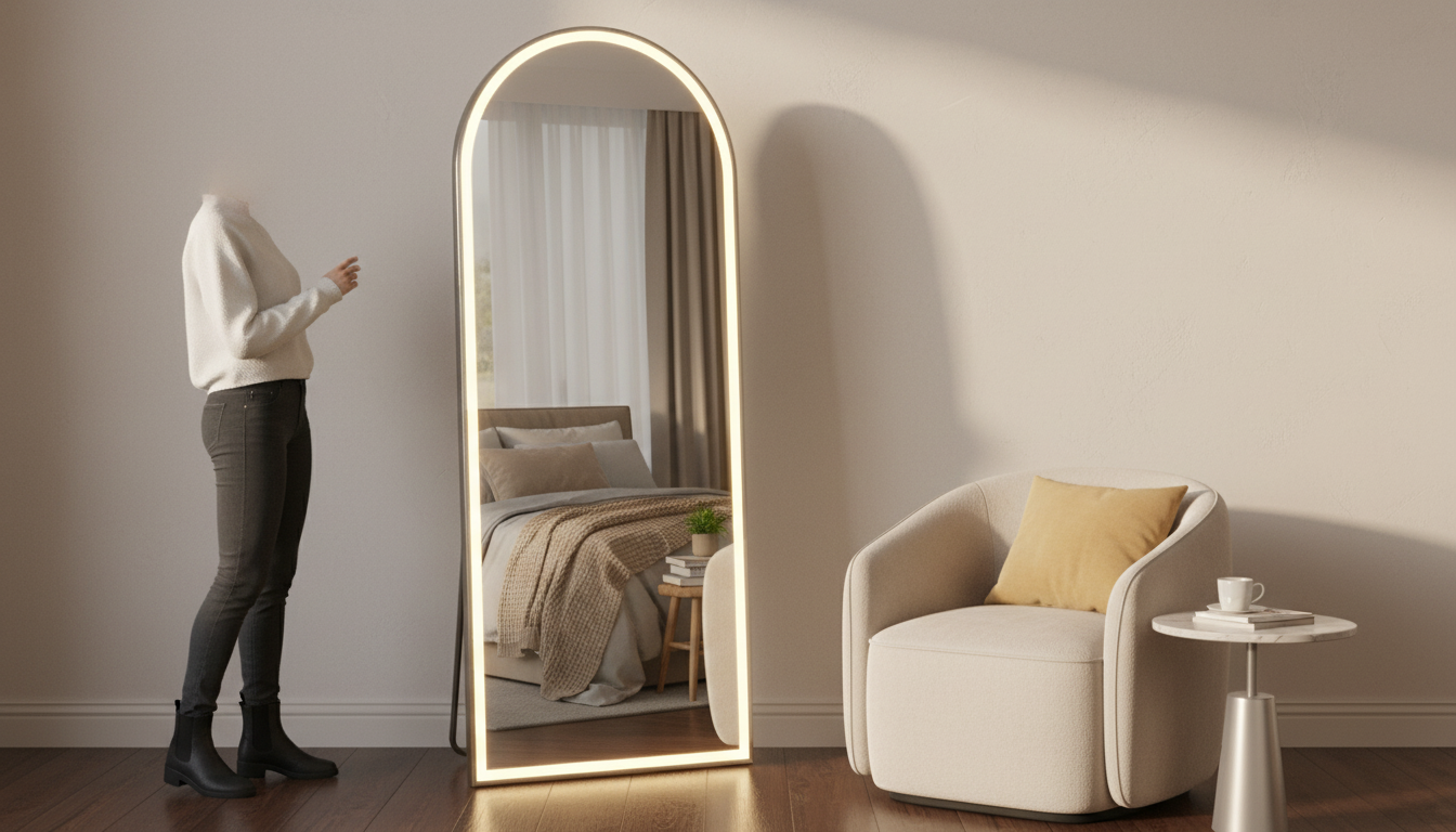 71x24 LED Arched Mirror: Bright Full-Length Outfit Checks