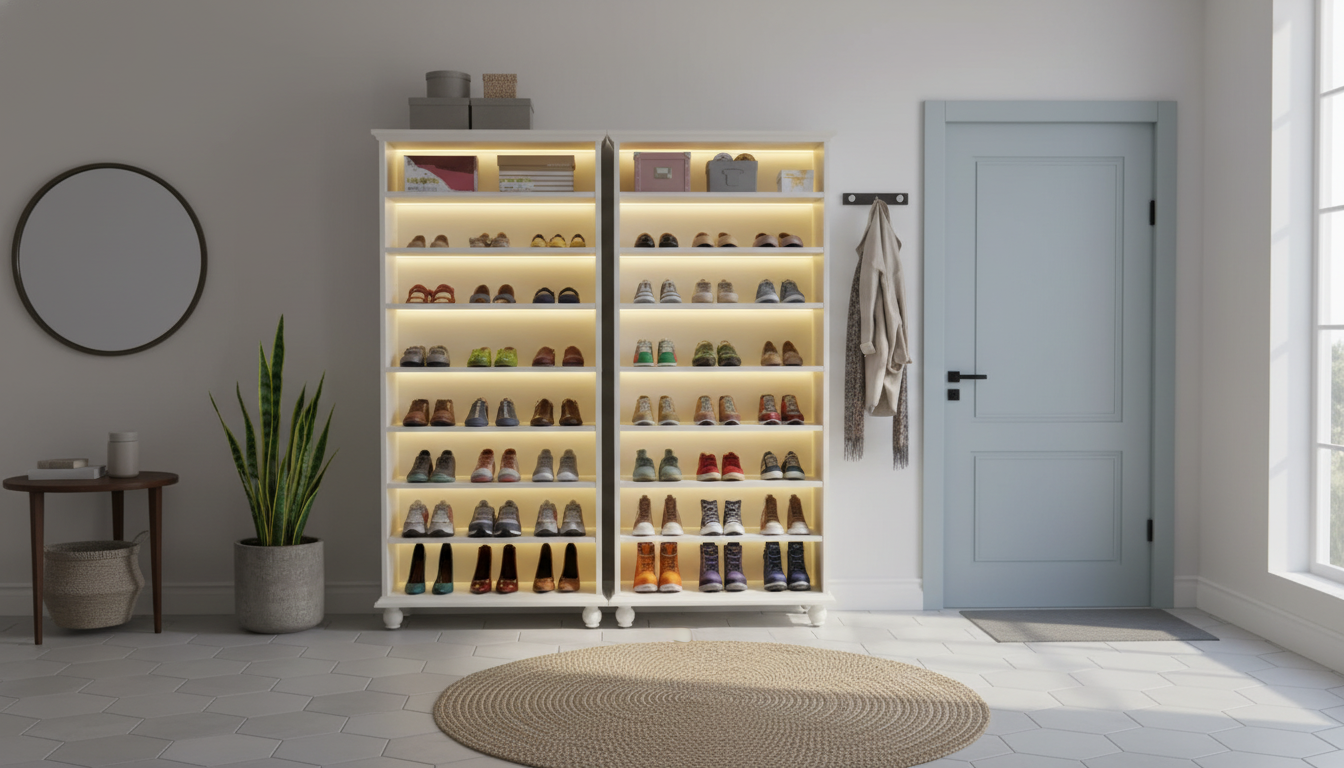 9-Tier Tall Shoe Cabinet with LEDs for Small Entryways